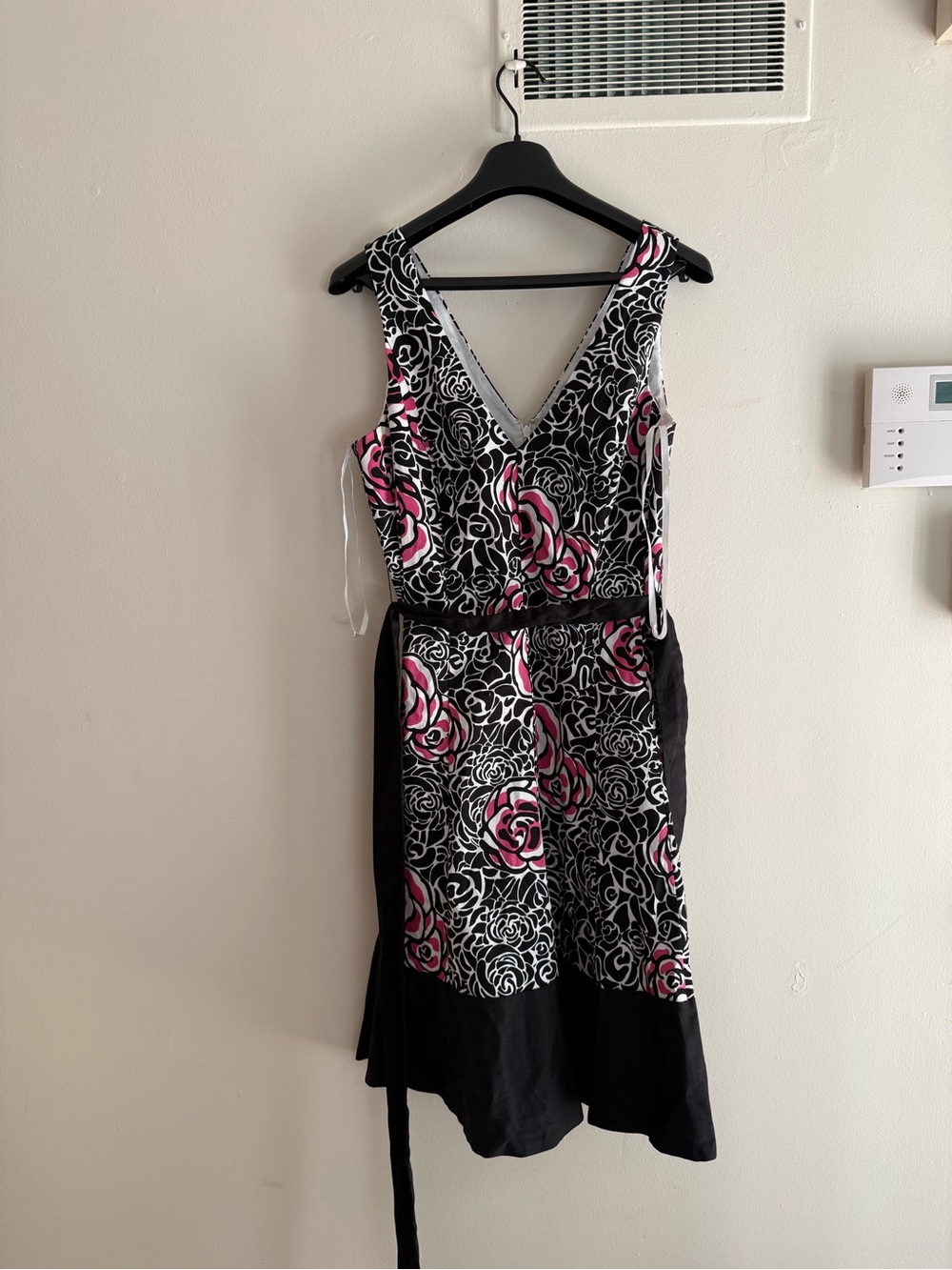 Rena Rowan Black & Pink Floral V-Neck Fit-and-Flare Dress